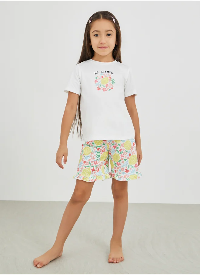Styli Styli Graphic Print Short Sleeve T-Shirt and Shorts Pyjama Set