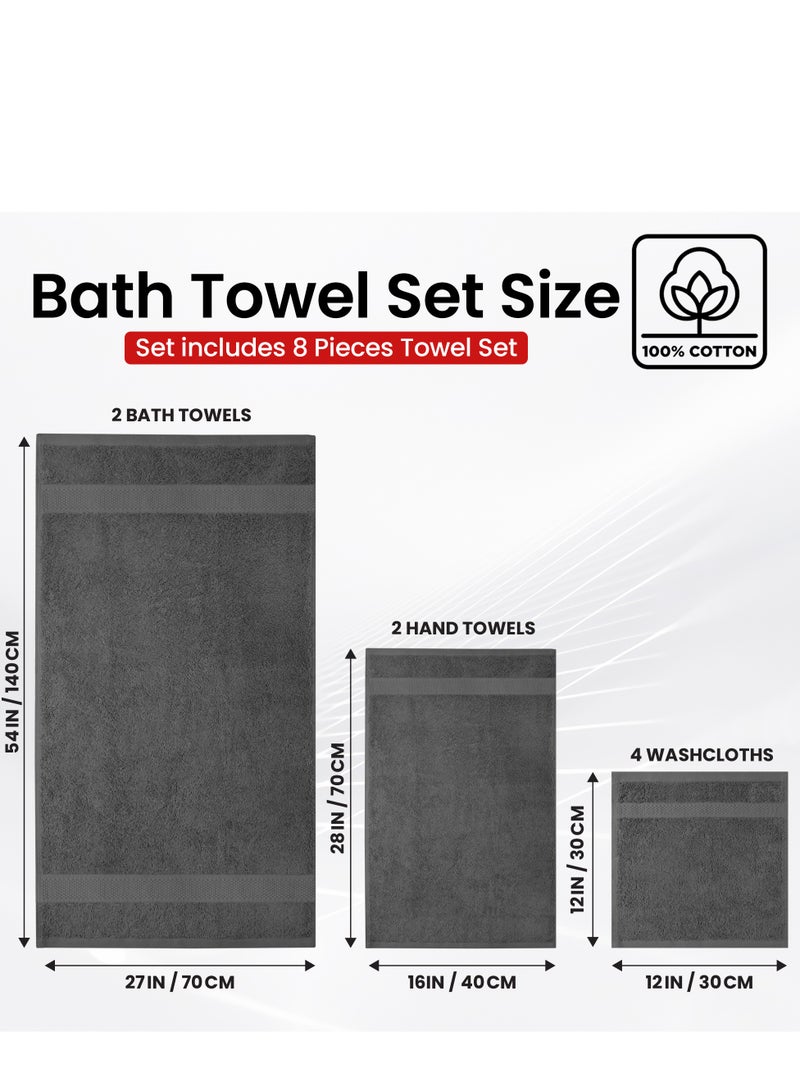 إنفينيتي اكسكلوسيفز مجموعة مناشف حمام رمادية فاخرة - [عبوة مكونة من 8] منشفتي حمام قطن 100% عالي الامتصاص ومنشفتي يد و4 مناشف - مناشف حمام فاخرة بجودة الفنادق والمنتجعات الصحية للحمام من Infinitee Xclusives - Image 2