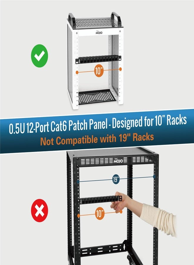Tecmojo 12-Port Cat6 Patch Panel, 0.5U Rack Mount Modular Panel with Keystone Coupler, for 10" Server Rack & Network Cabinet, Gigabit Ethernet, Black - Image 2