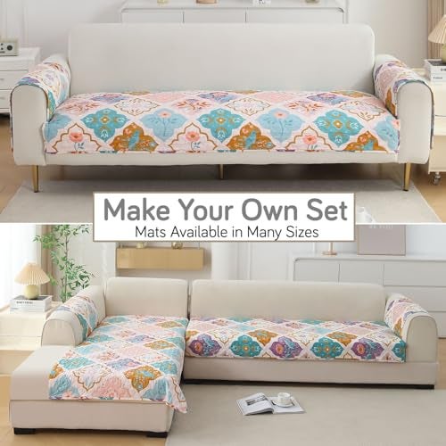 HOKIPO 'VivaCasa Series' Polyester Printed Quilted Sofa Cover Mats for 1/2/3 Seater Sofa and L Shape. Make Your Own Sofa Cover Set, Mat Length 90(D) X 60(L) Cm, Quatrefoil Multicolor (IN-788-D5) - Image 4