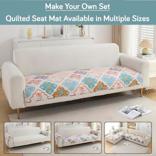 HOKIPO 'VivaCasa Series' Polyester Printed Quilted Sofa Cover Mats for 1/2/3 Seater Sofa and L Shape. Make Your Own Sofa Cover Set, Mat Length 90(D) X 60(L) Cm, Quatrefoil Multicolor (IN-788-D5) - Image 2