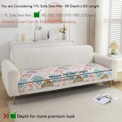 HOKIPO 'VivaCasa Series' Polyester Printed Quilted Sofa Cover Mats for 1/2/3 Seater Sofa and L Shape. Make Your Own Sofa Cover Set, Mat Length 90(D) X 60(L) Cm, Quatrefoil Multicolor (IN-788-D5) - Image 3