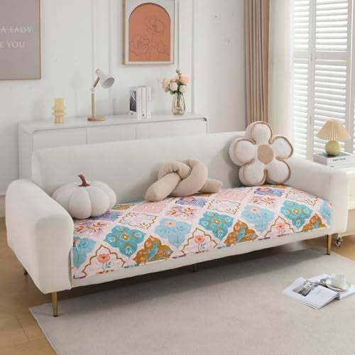 HOKIPO 'VivaCasa Series' Polyester Printed Quilted Sofa Cover Mats for 1/2/3 Seater Sofa and L Shape. Make Your Own Sofa Cover Set, Mat Length 90(D) X 60(L) Cm, Quatrefoil Multicolor (IN-788-D5) - Image 1