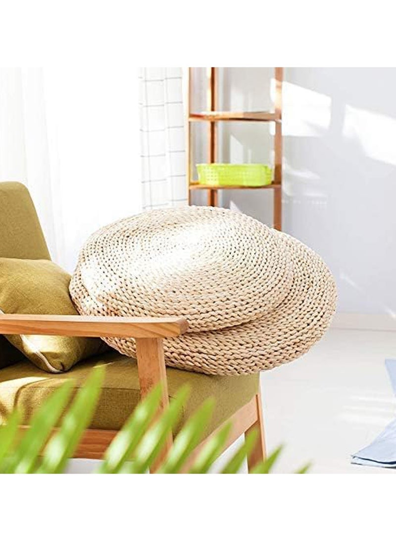 LINGWEI Japanese Tatami Floor Pillow Woven Straw Seat Cushion Pad Handmade Round Tatami Yoga Floor Seat Pad Breathable Cushion for Garden Dining Room Decoration  - Image 3