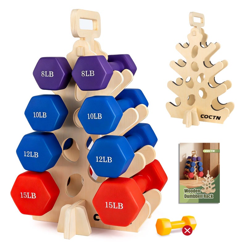 COCTN Dumbbell Rack Stand Only Wooden 4Tier Small Weight Holders for 515lbs Free Weights Women Compact AFrame Hand Weight Rack for Home Gym Space Saving Dumbbells Not Included - Image 2