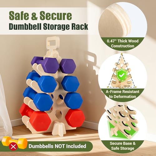 COCTN Dumbbell Rack Stand Only Wooden 4Tier Small Weight Holders for 515lbs Free Weights Women Compact AFrame Hand Weight Rack for Home Gym Space Saving Dumbbells Not Included - Image 3
