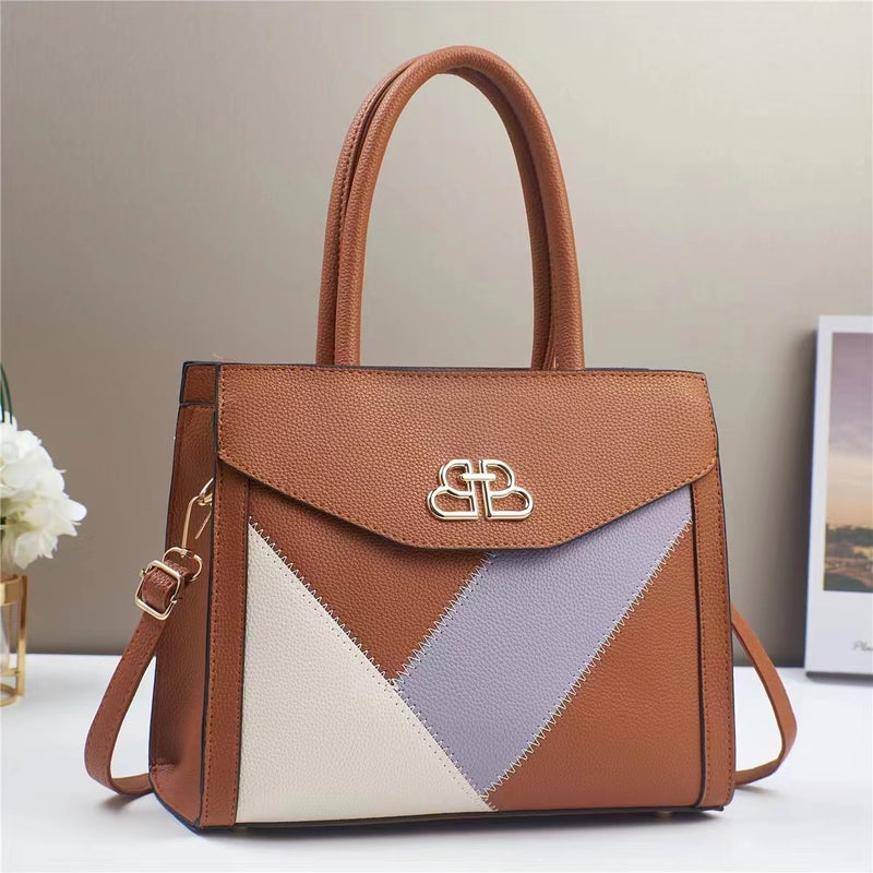 New Multi-Layer Stitching Contrast Color Handbag All-Match Fashionable Women'S Bag High-End Sense Large Capacity Shoulder Bag - Image 3