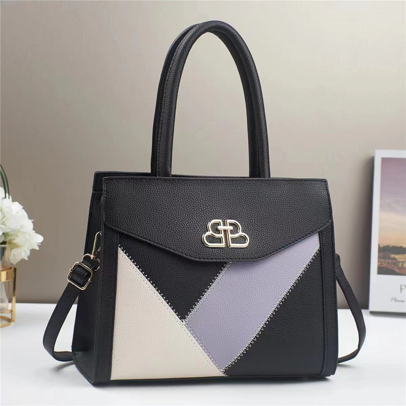 New Multi-Layer Stitching Contrast Color Handbag All-Match Fashionable Women'S Bag High-End Sense Large Capacity Shoulder Bag - Image 2
