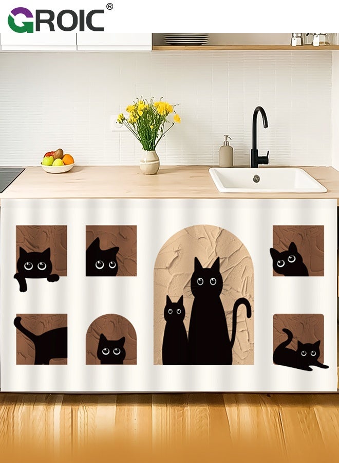 GROIC ستارة خزانة المطبخ، 140×100 سم، ستائر قصيرة لحماية الخصوصية من الغبار للمطبخ وغرفة الغسيل، أسلوب منزلي دافئ، ستارة مدخل لغرفة التخزين، ستائر نوافذ، ستارة قطة كرتونية - Image 1