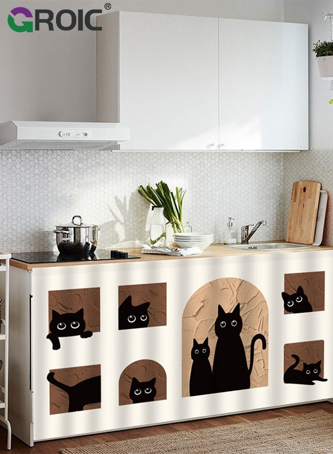 GROIC ستارة خزانة المطبخ، 140×100 سم، ستائر قصيرة لحماية الخصوصية من الغبار للمطبخ وغرفة الغسيل، أسلوب منزلي دافئ، ستارة مدخل لغرفة التخزين، ستائر نوافذ، ستارة قطة كرتونية - Image 2