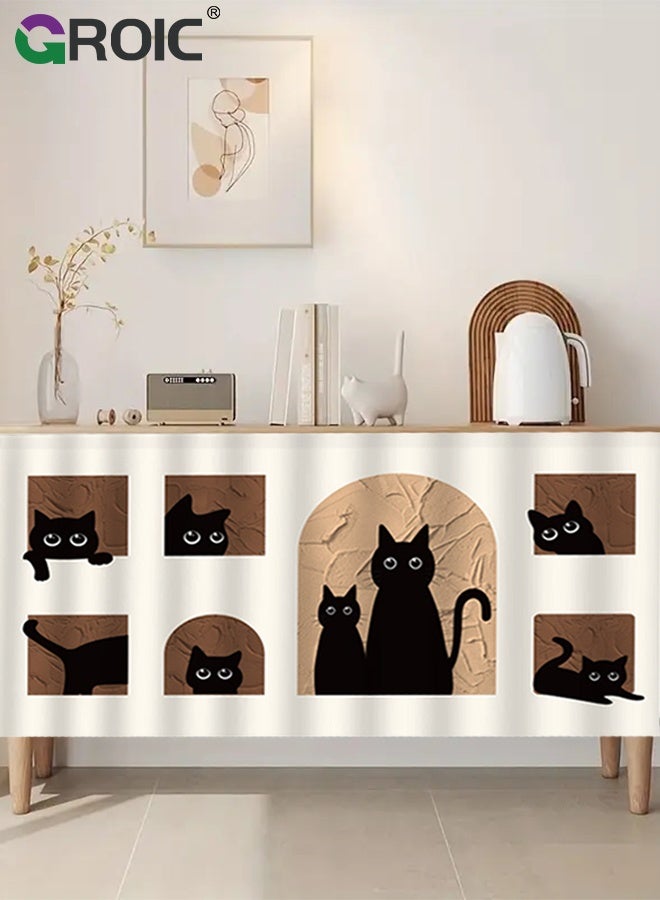 GROIC ستارة خزانة المطبخ، 140×100 سم، ستائر قصيرة لحماية الخصوصية من الغبار للمطبخ وغرفة الغسيل، أسلوب منزلي دافئ، ستارة مدخل لغرفة التخزين، ستائر نوافذ، ستارة قطة كرتونية - Image 5