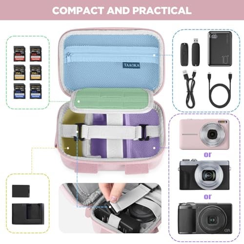 TAAOKA Digital Camera Case Waterproof Protective Small Camera Bag with 2 Carrying Ways Lightweight camera sling bag for PowerShot ELPH 180190 Sony DSCW800DSCW830 Pink - Image 3