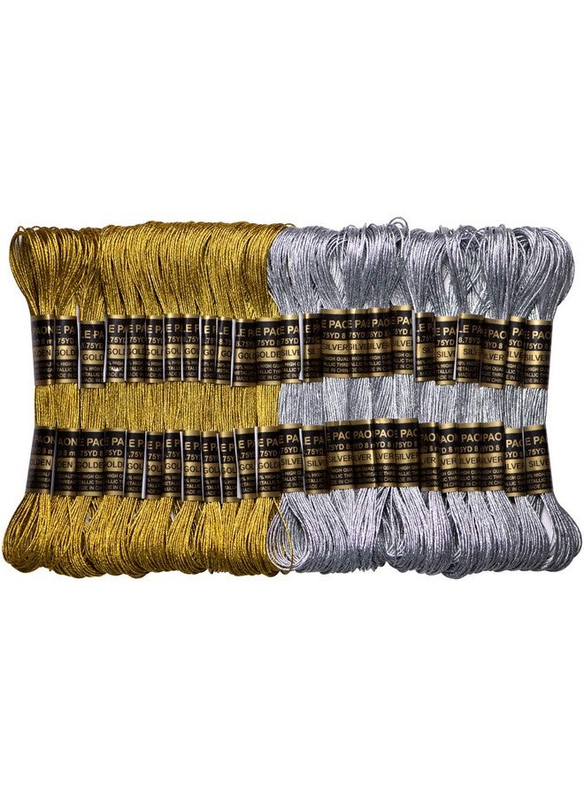 LE PAON 24 Skeins Metallic Embroidery Thread -Cross Stitch Threads - Friendship Bracelets string - Crafts Floss Gold and Sliver  - Image 1