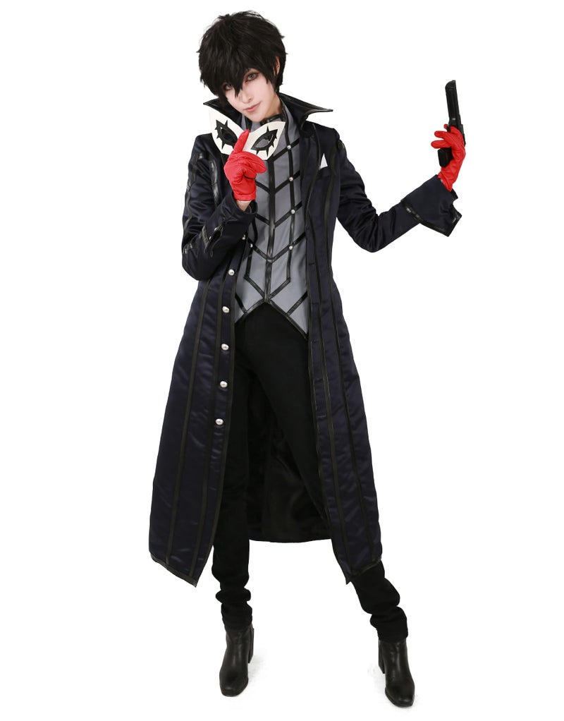 miccostumes Men's Costume Anime Thief Cosplay Black Ankle-length Tailcoat Shirt Gloves and Eye Covering (men l)