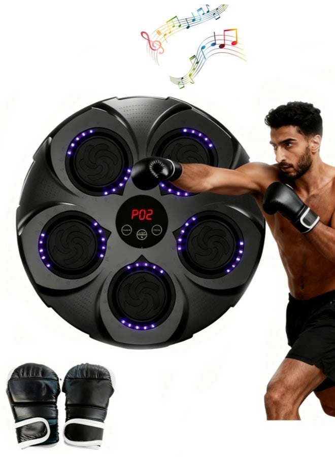 Smart Electronic Music Boxing Machine with Gloves, Electronic BT Intelligent Boxing Target, Wall Mount Boxing Trainer Pad, for Home Indoor Gym, (Blue) - Image 1
