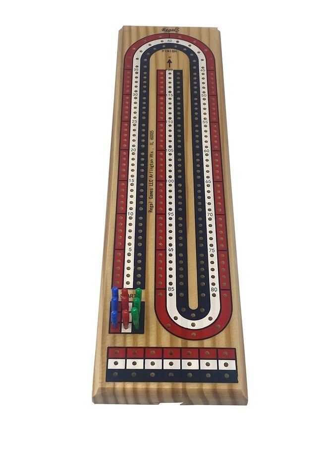 Regal Games - Cribbage Board Game Set With Unique Wooden Cribbage Board (11" X 4.5" X 2.75") & 9 Multi-Colored Cribbage Pegs - Family Fun Game Night - Ideal For 2-4 Person - Image 1