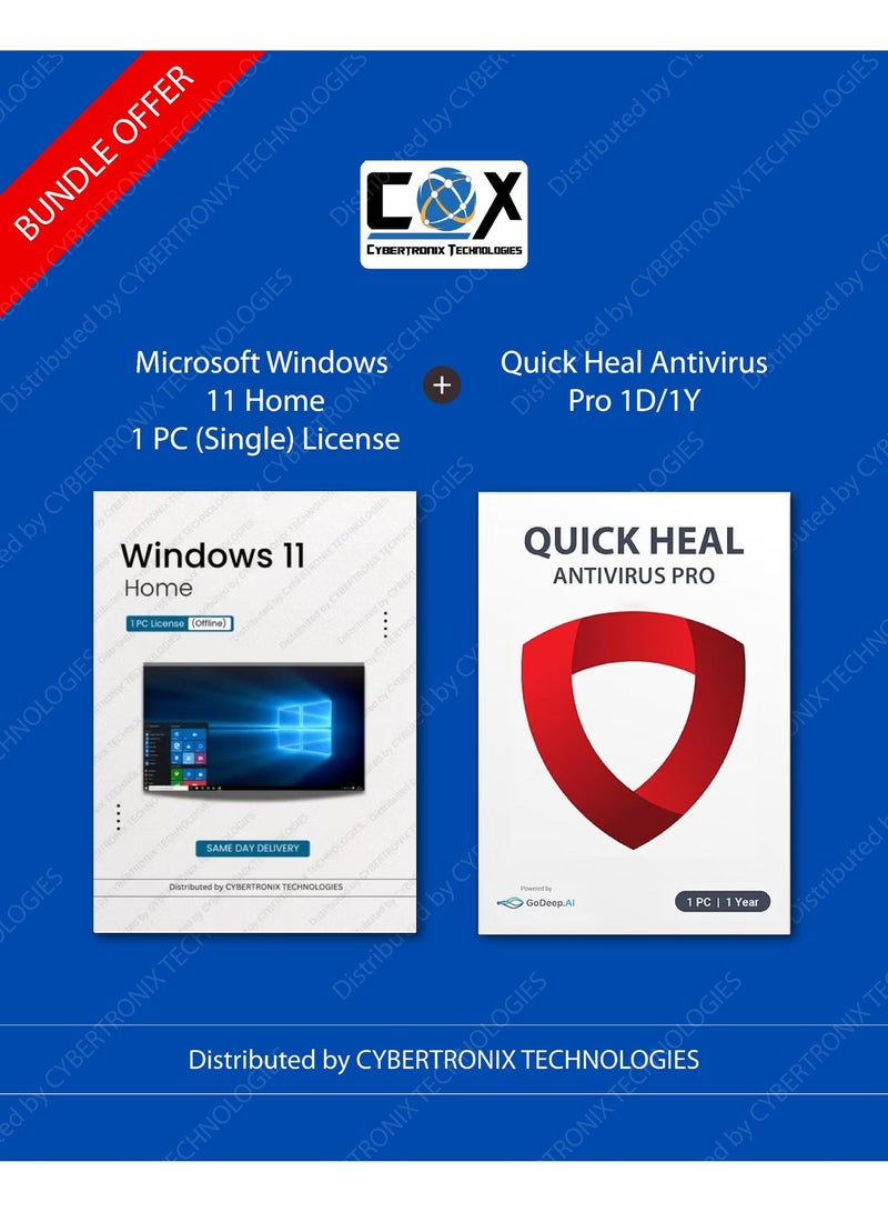 Quick Heal Windows 11 Home | 1 PC License (Single) Lifetime + Quick Heal Antivirus Pro for 1 Window Device 1 Year | Digital Subscription | SAME DAY DELIVERY - Image 1