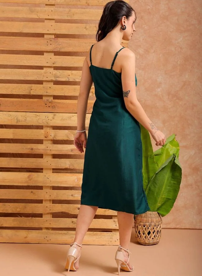 Freehand  Women Fit and Flared Solid V-Neck Sleeveless Slip Dress for Women | Best Price UAE