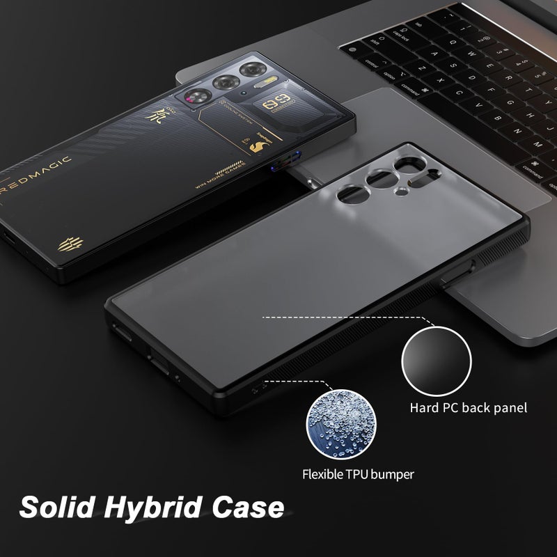 Foluu Slim Fit Case for ZTE Nubia Red Magic 9 Pro/9S Pro, Translucent Matte Hard PC Back & Soft TPU Bumper Protective Shockproof Case - Black - Image 4