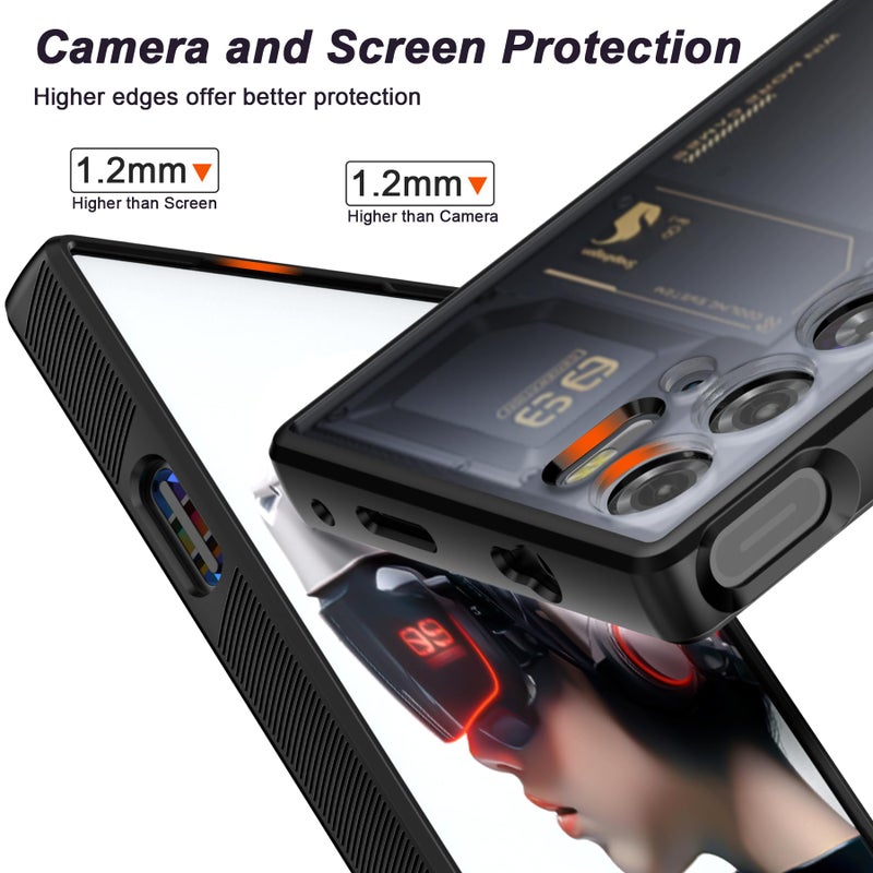 Foluu Slim Fit Case for ZTE Nubia Red Magic 9 Pro/9S Pro, Translucent Matte Hard PC Back & Soft TPU Bumper Protective Shockproof Case - Black - Image 2