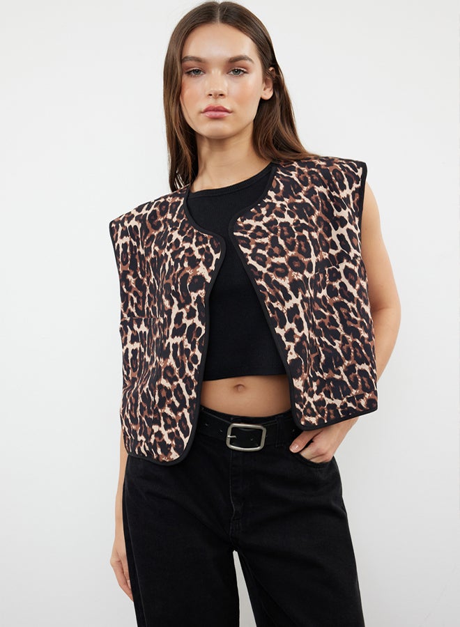 trendyol Brown Regular Leopard Patterned Double Sided Double Face Crop Woven Vest TWOSS24YE00059 - Image 2