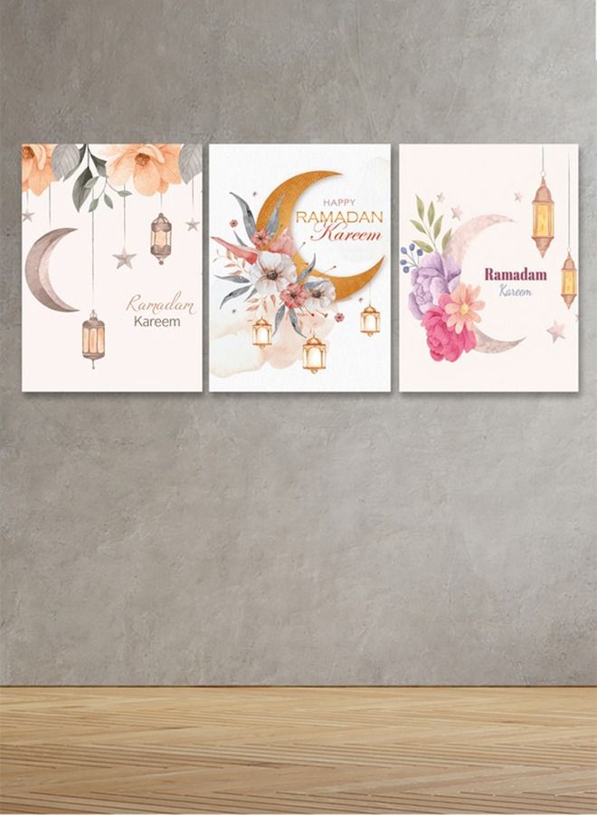 ماركتنا لوحة جدارية فنية لتزين الحائط بتصميم رمضان، ثلاث قطع ،مقاس ( 120X60cm) - Image 1