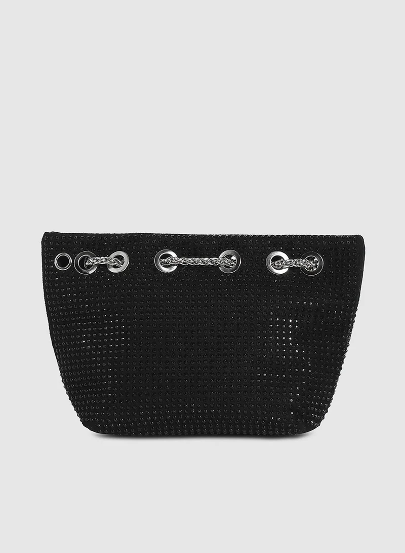 Haute Sauce  Haute Sauce Women's Stud Chain Handbag For Casual Wear | Black Colour |  One-Size | Drawstring Closure | 1 Handle | Non-Detachable Sling | Vegan Leather Handbag For Woman And Girls for Women | Best Price UAE