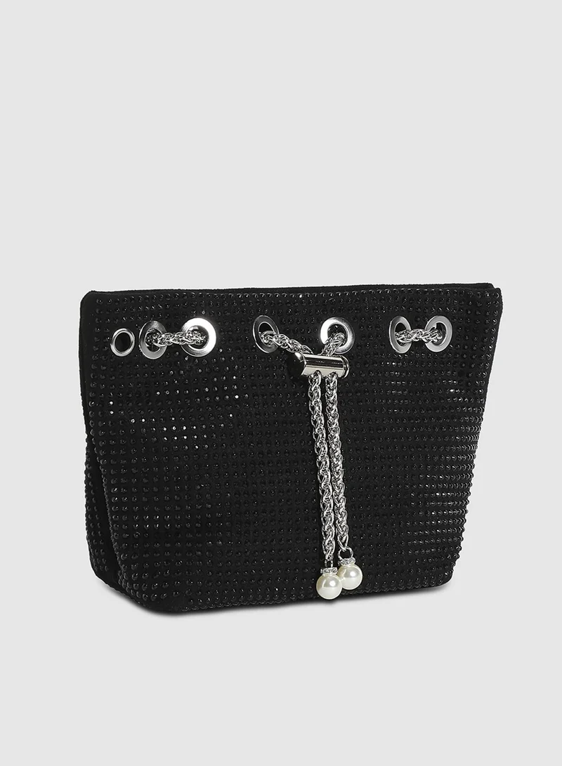 Haute Sauce  Haute Sauce Women's Stud Chain Handbag For Casual Wear | Black Colour |  One-Size | Drawstring Closure | 1 Handle | Non-Detachable Sling | Vegan Leather Handbag For Woman And Girls for Women | Best Price UAE