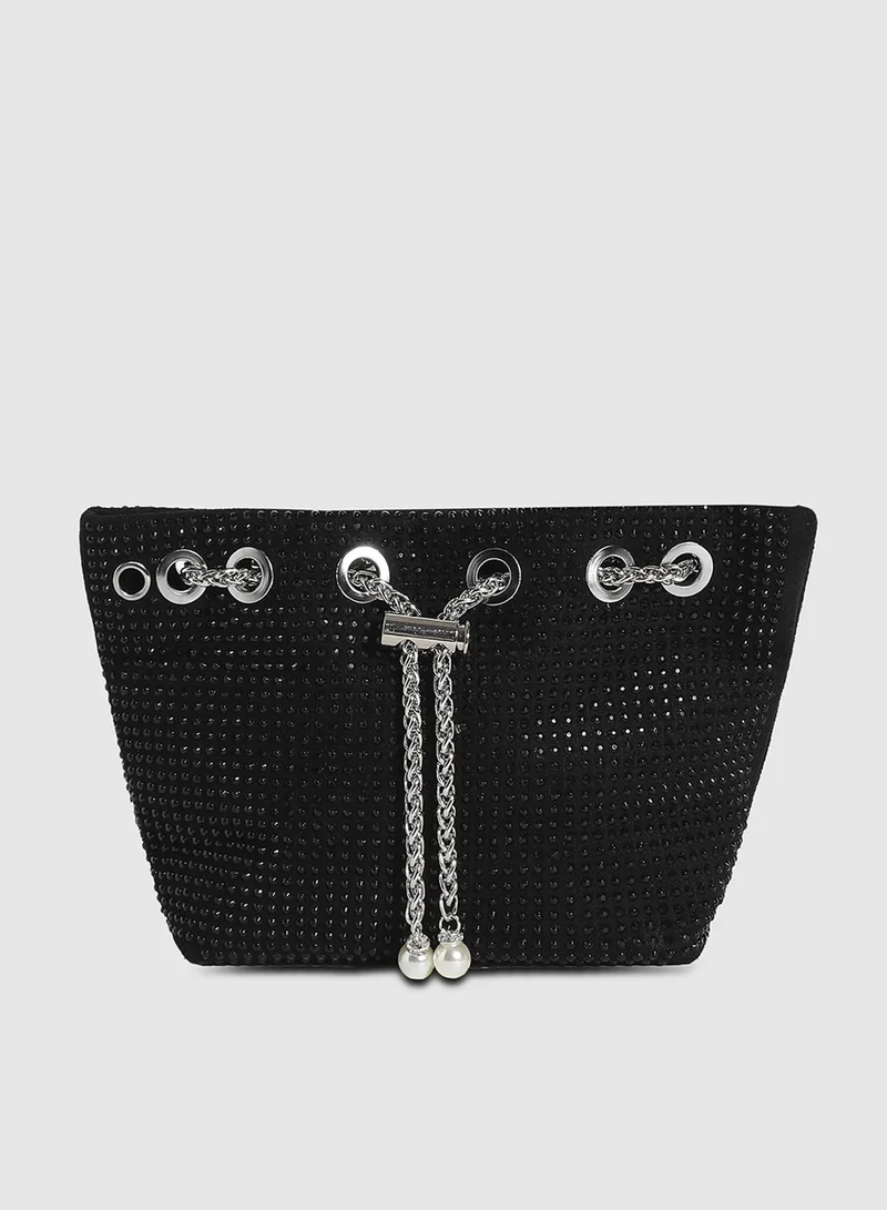 Haute Sauce  Haute Sauce Women's Stud Chain Handbag For Casual Wear | Black Colour |  One-Size | Drawstring Closure | 1 Handle | Non-Detachable Sling | Vegan Leather Handbag For Woman And Girls for Women | Best Price UAE