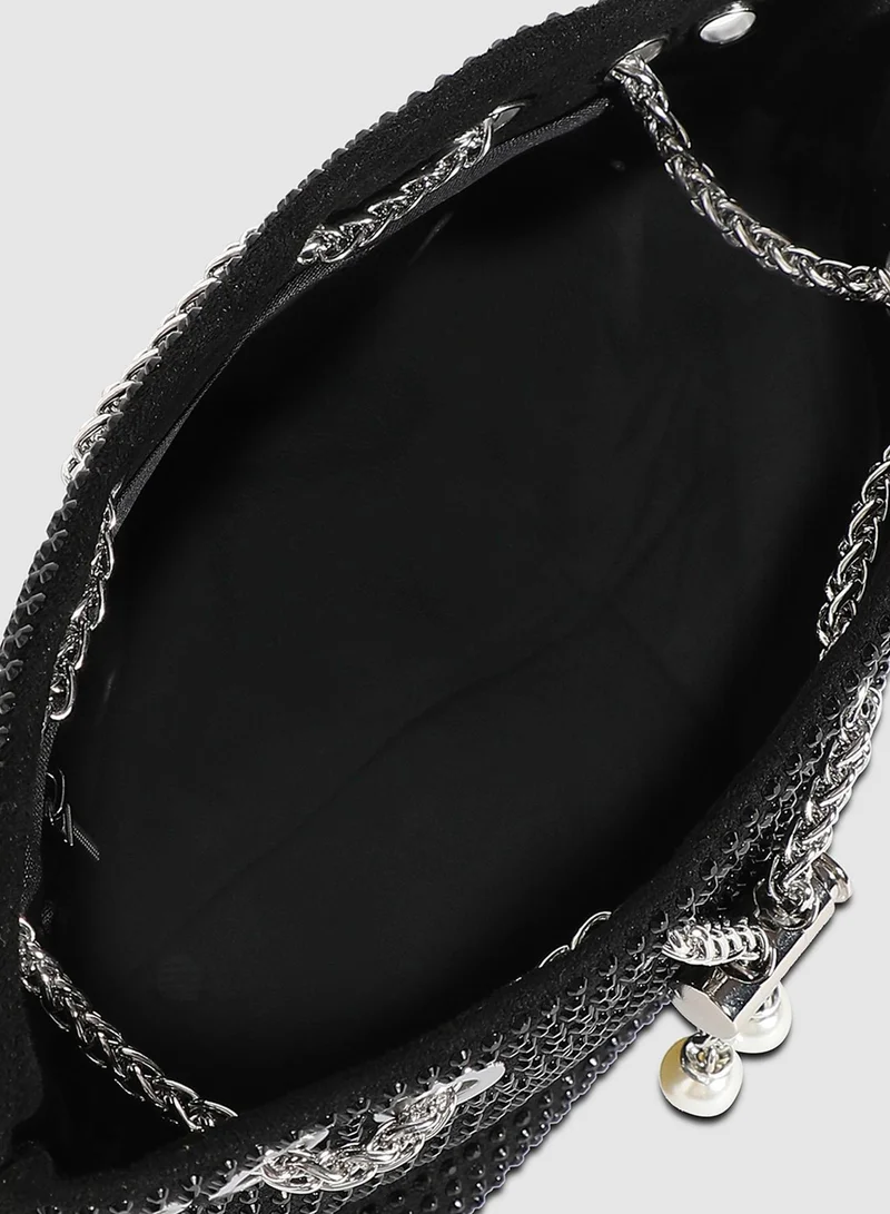 Haute Sauce  Haute Sauce Women's Stud Chain Handbag For Casual Wear | Black Colour |  One-Size | Drawstring Closure | 1 Handle | Non-Detachable Sling | Vegan Leather Handbag For Woman And Girls for Women | Best Price UAE
