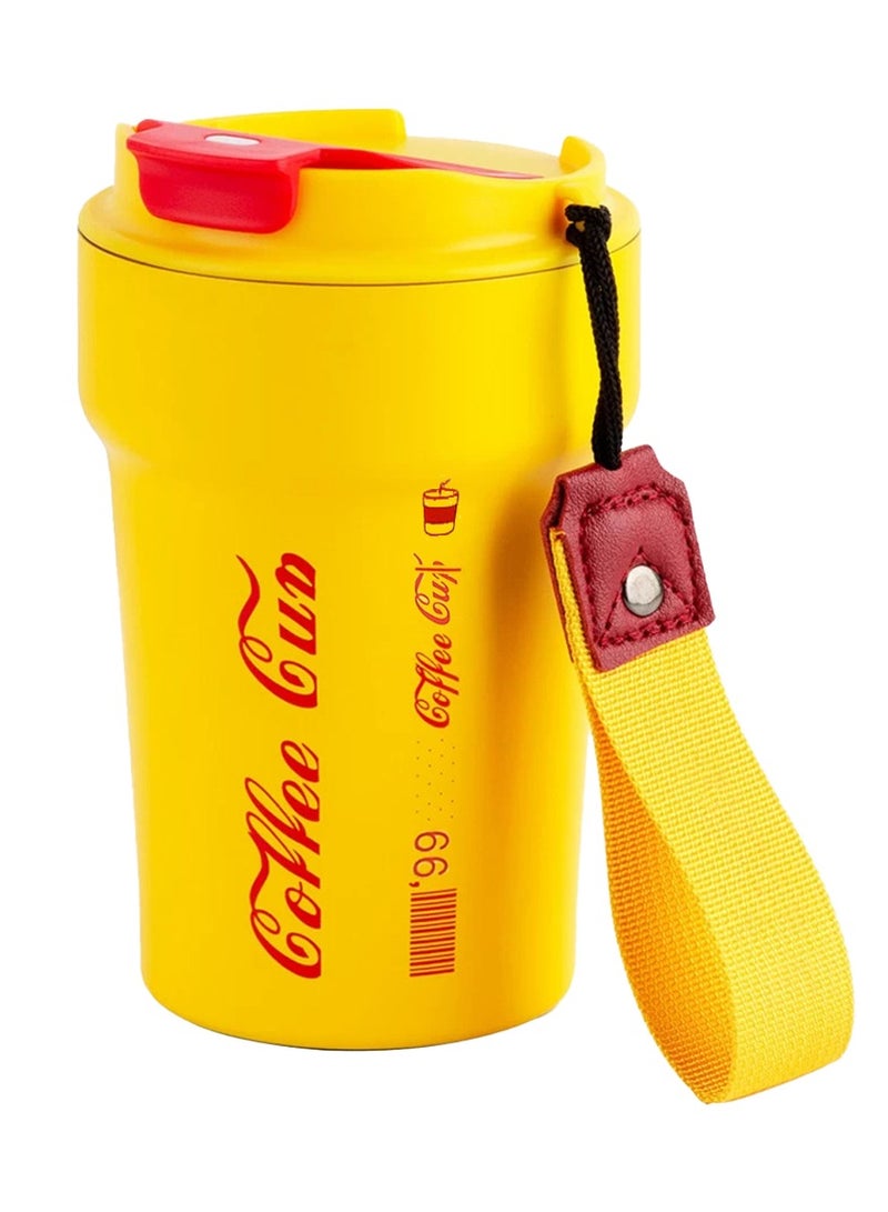 QUTOOB Insulated Coffee Mug 400ml Thermal Vacuum Cup With Lid and Carrying Strap, Tea and Coffee Cup for Travel, Camping, Picnic, Office, Outdoor, etc - Stainless Steel Travel Mug For Hot and Cold Drinks  - Image 1