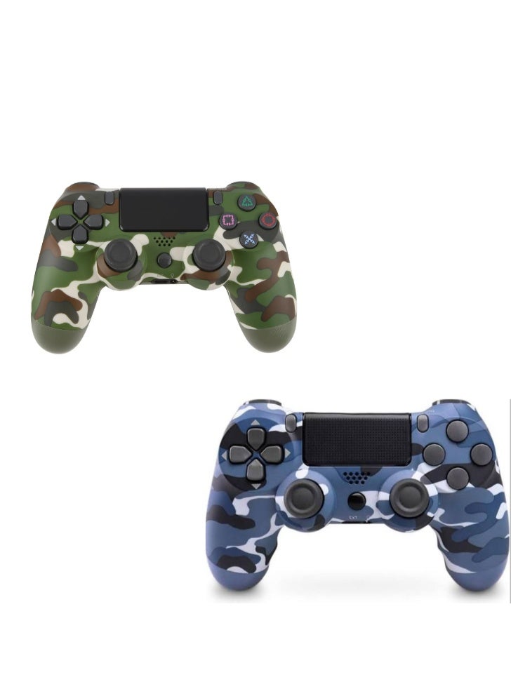 طقم 2 يد تحكم لاسلكية متوافقة مع بلاي ستيشن 4 (PS4) - أخضر عسكري + أزرق - DualShock Wireless Game Controllers - اهتزاز مزدوج - بلوتوث - بطارية قابلة لإعادة الشحن - Image 1