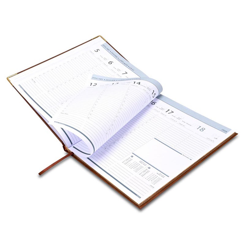 FIS 2026 Golden Executive Diary, 210x260mm, 1 Side Padded Vinyl Cover, Gilded Edges, Golden Corners, 1 Week at a Glance, Arabic/English/French, 70gsm White Paper, Brown Cover-FSDI32AEG26BR - Image 4