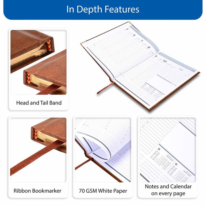 FIS 2026 Golden Executive Diary, 210x260mm, 1 Side Padded Vinyl Cover, Gilded Edges, Golden Corners, 1 Week at a Glance, Arabic/English/French, 70gsm White Paper, Brown Cover-FSDI32AEG26BR - Image 5