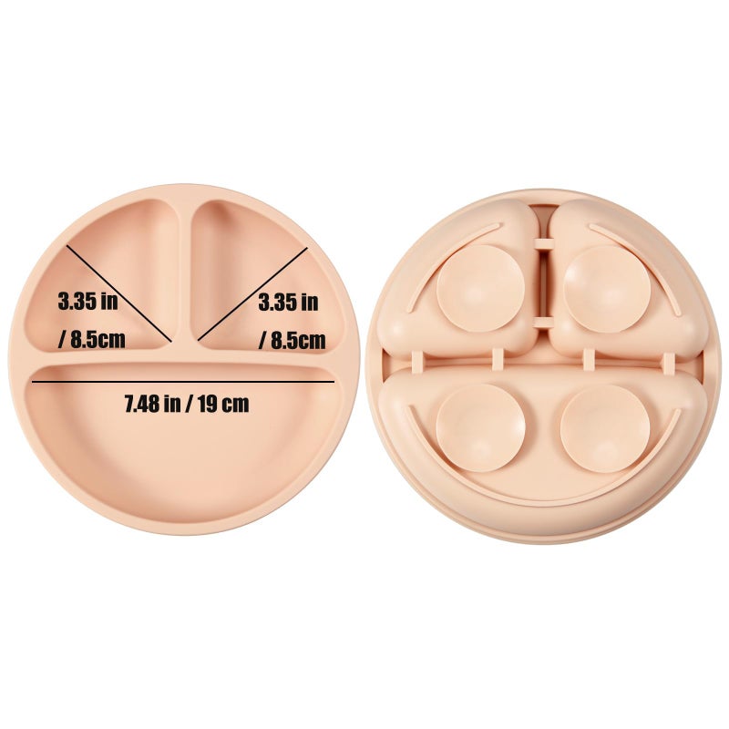 PandaEar 3 Pack Toddler Plates with 3 Spoons, 100% Silicone Divided Suction Plate for Babies, BPA-Free, Dishwasher and Microwave Safe -Pink/Brown/Brick red - Image 4
