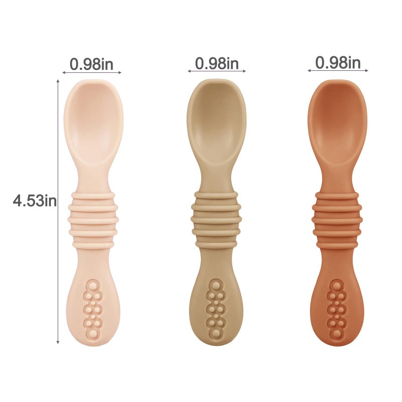 PandaEar 3 Pack Toddler Plates with 3 Spoons, 100% Silicone Divided Suction Plate for Babies, BPA-Free, Dishwasher and Microwave Safe -Pink/Brown/Brick red - Image 5