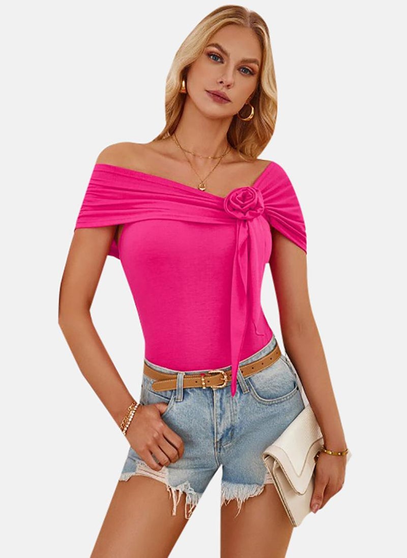 يونيكي Pink Solid Short Sleeve Off-shoulder Tunics - Image 1