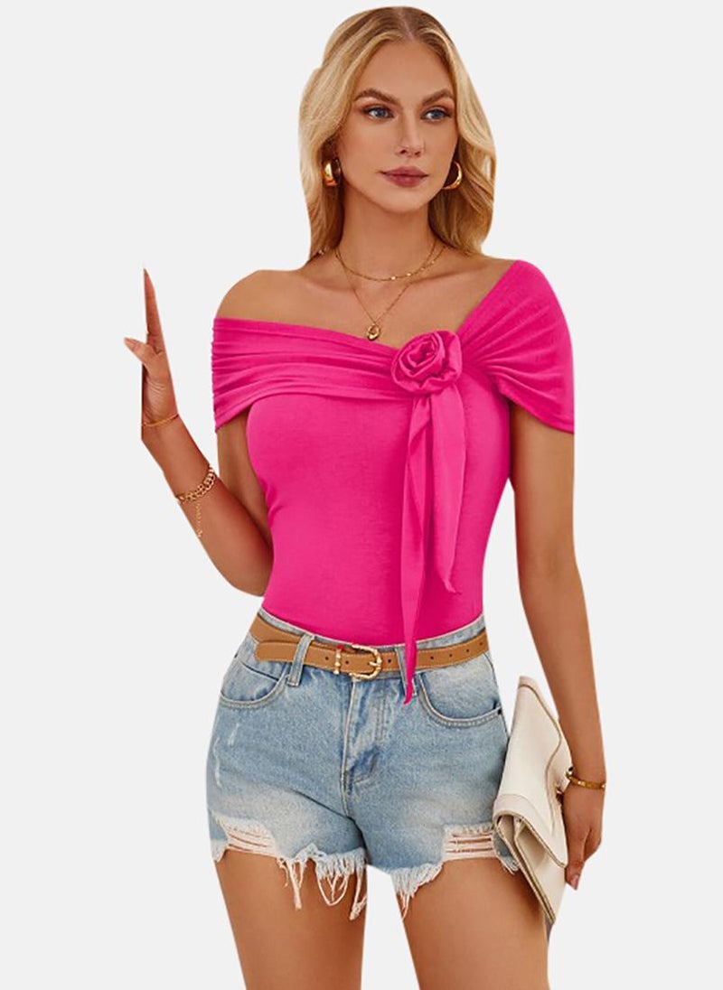 يونيكي Pink Solid Short Sleeve Off-shoulder Tunics - Image 2