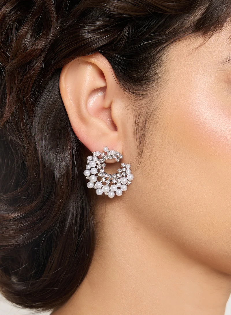 Ella Limited Edition  Pearl Diamante Stud Earrings for Women | Best Price UAE