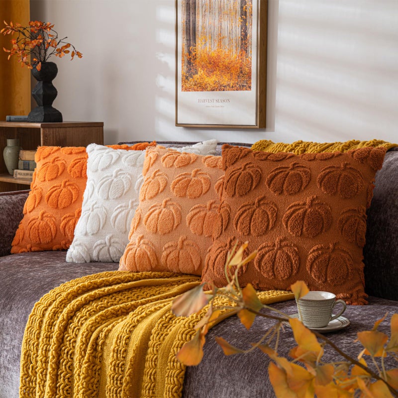 COSIBONO Pumpkin Fall Decorative Throw Pillow Covers 20""x20""  Set of 2 Light Gold Soft Faux Fur Pillow Covers for Autumn Harvest  Fluffy Plush Accent Pillow Cases for Farmhouse Couch Cushion Covers - Image 5