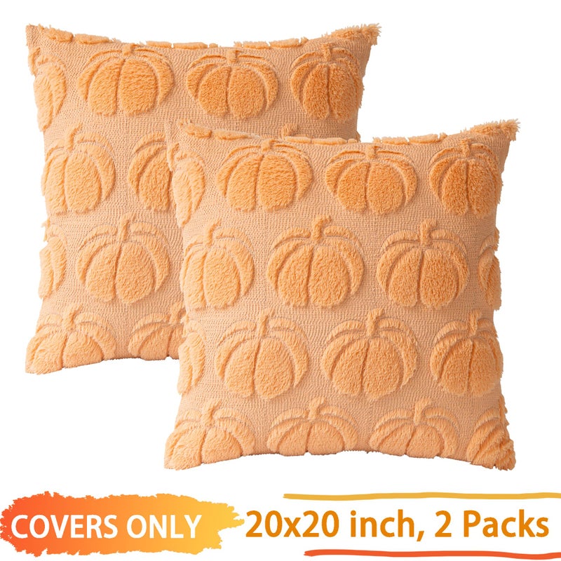 COSIBONO Pumpkin Fall Decorative Throw Pillow Covers 20""x20""  Set of 2 Light Gold Soft Faux Fur Pillow Covers for Autumn Harvest  Fluffy Plush Accent Pillow Cases for Farmhouse Couch Cushion Covers - Image 3