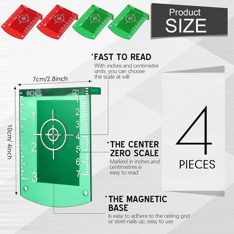 TOODOO 4 Pieces Laser Targets Magnetic Floor Laser Targets Plate Laser Card with Stand for Green Laser Level Red Laser Level to Enhancing the Visibility - Image 2