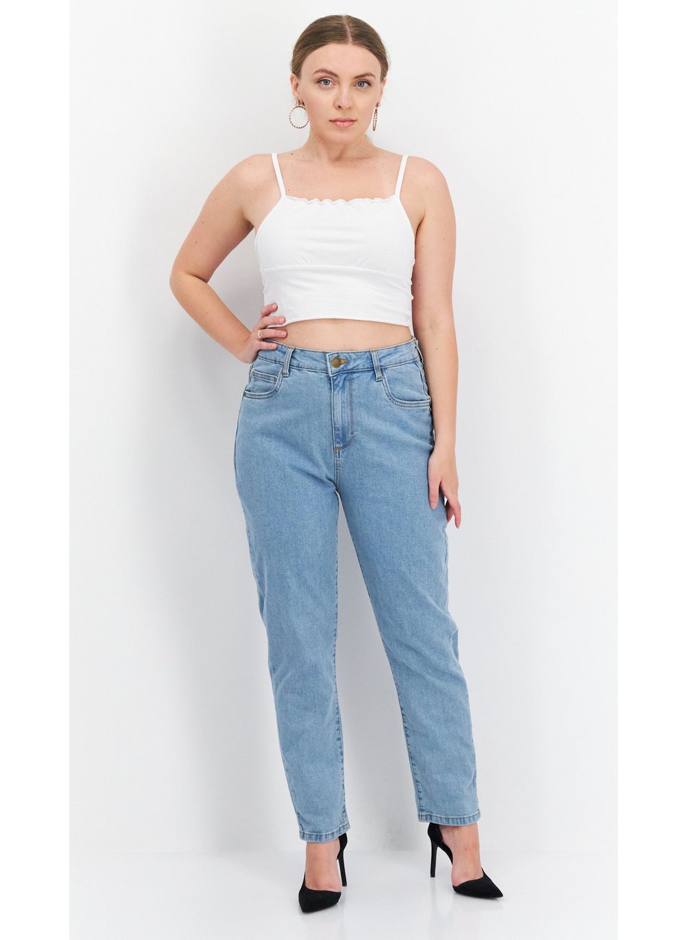 Cotton On Women Mom Fit Stretchable Washed Jeans, Wave Blue  - Image 3