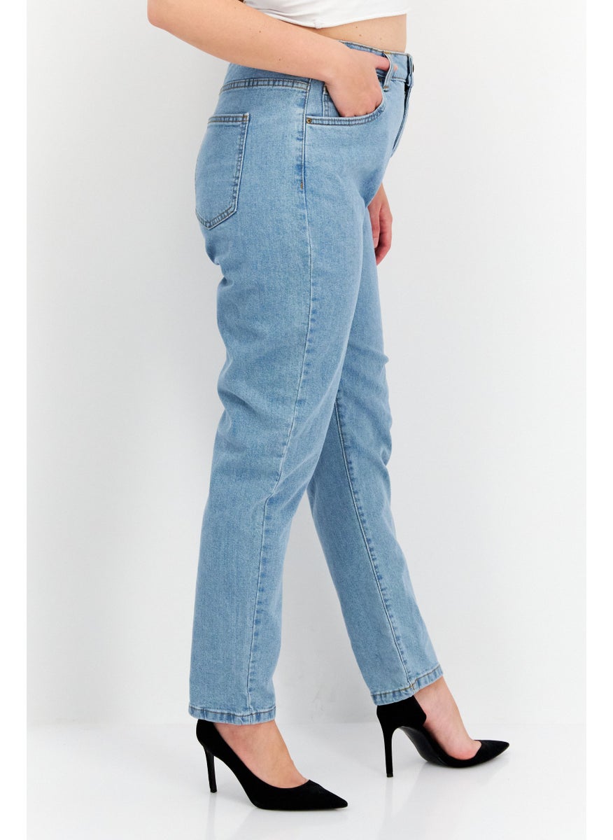 Cotton On Women Mom Fit Stretchable Washed Jeans, Wave Blue  - Image 4