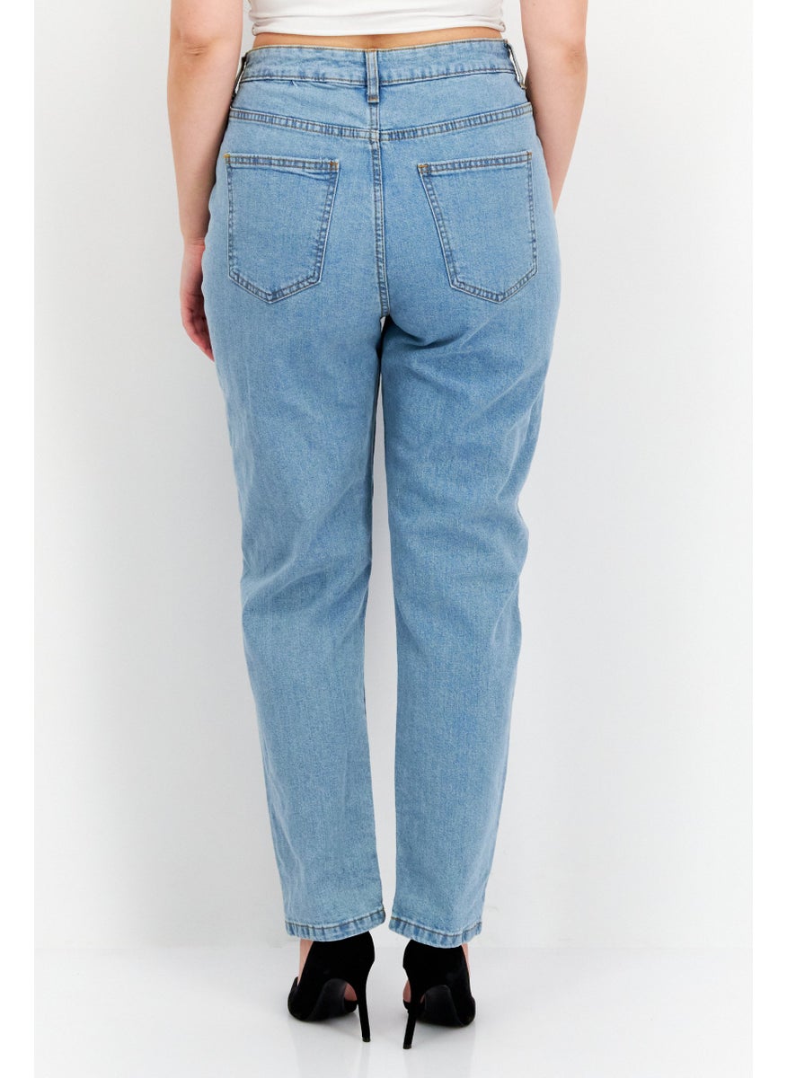 Cotton On Women Mom Fit Stretchable Washed Jeans, Wave Blue  - Image 2
