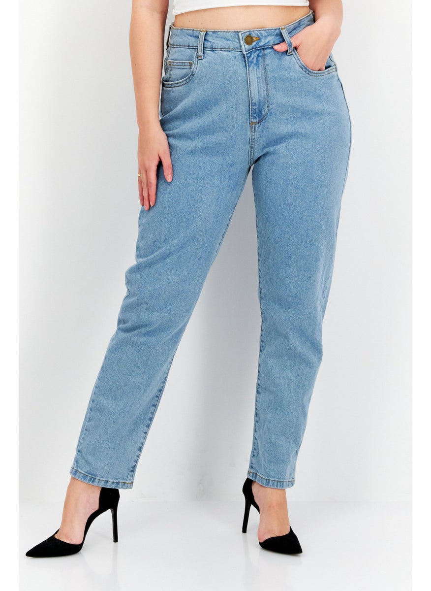 Cotton On Women Mom Fit Stretchable Washed Jeans, Wave Blue  - Image 1