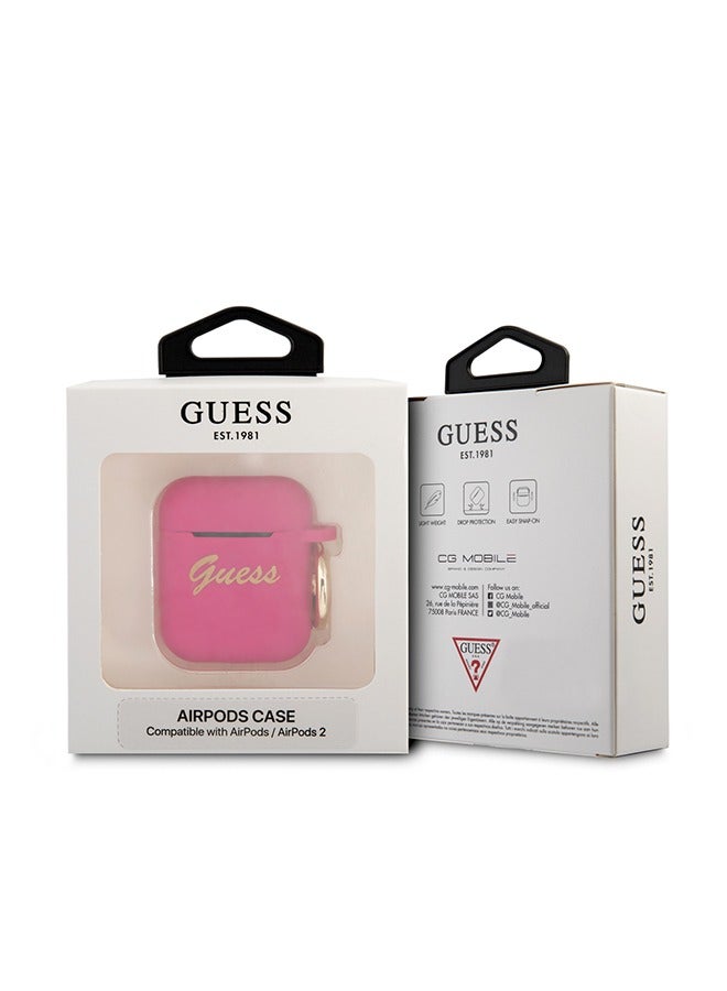 GUESS Silicone Printed Script Case with Ring for Airpods 1/2 - Fushia - Image 2