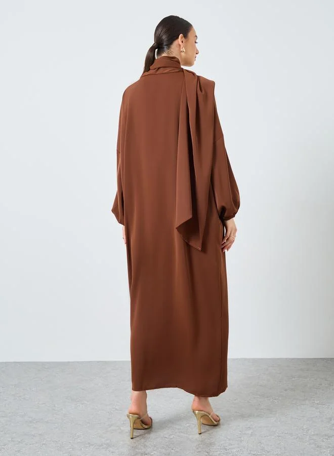 تايك تو Take Two Solid Long Sleeve Hooded Pocket Detail Abaya