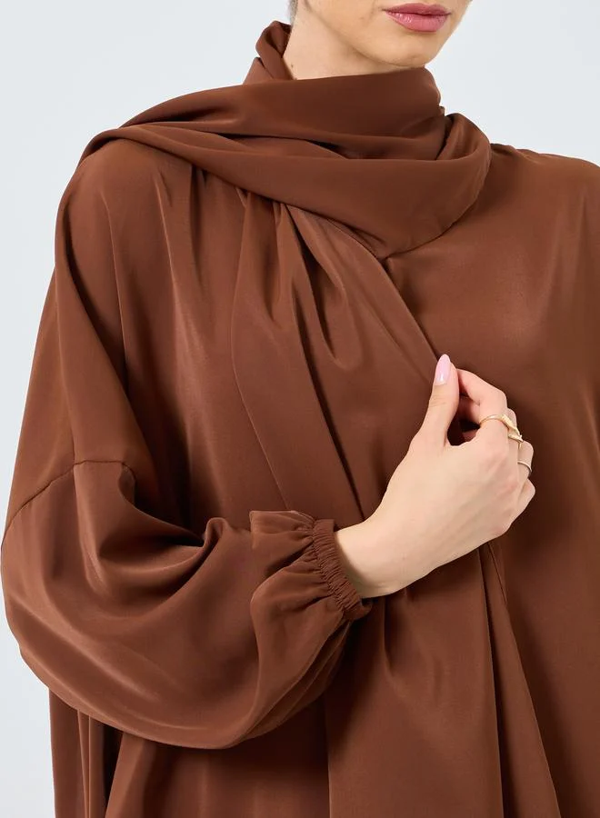 تايك تو Take Two Solid Long Sleeve Hooded Pocket Detail Abaya