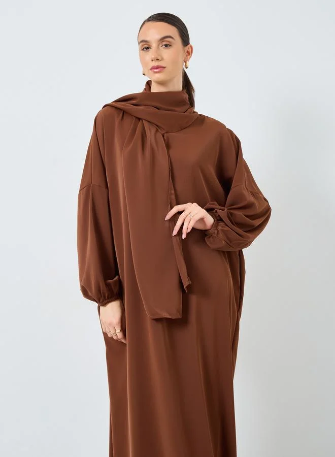 Take Two Brown Volume Sleeves Abaya with Matching Scarf